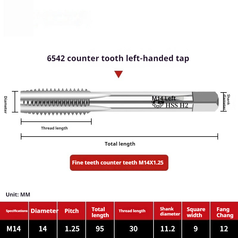 2112-M2 reverse thread machine with tap stainless steel special left tooth straight groove tap, left rotary wire tap, high-speed steel tapping Shandong Denso Pricision Tools Co.,Ltd.